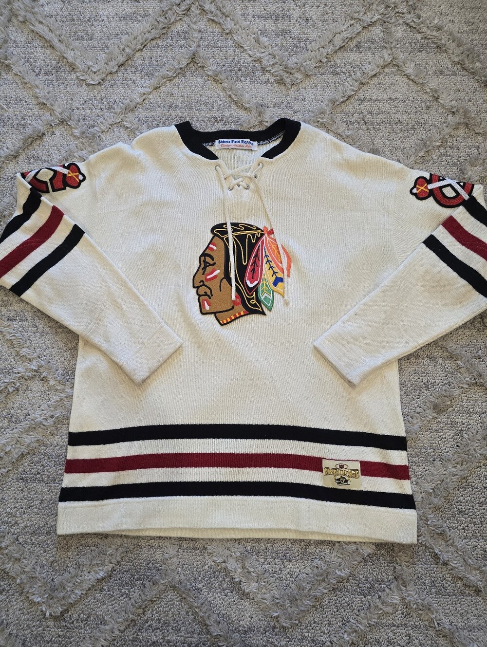 Chicago Blackhawks Ebbets Field Flannels NHL Heritage Wool Sweater Jersey XL